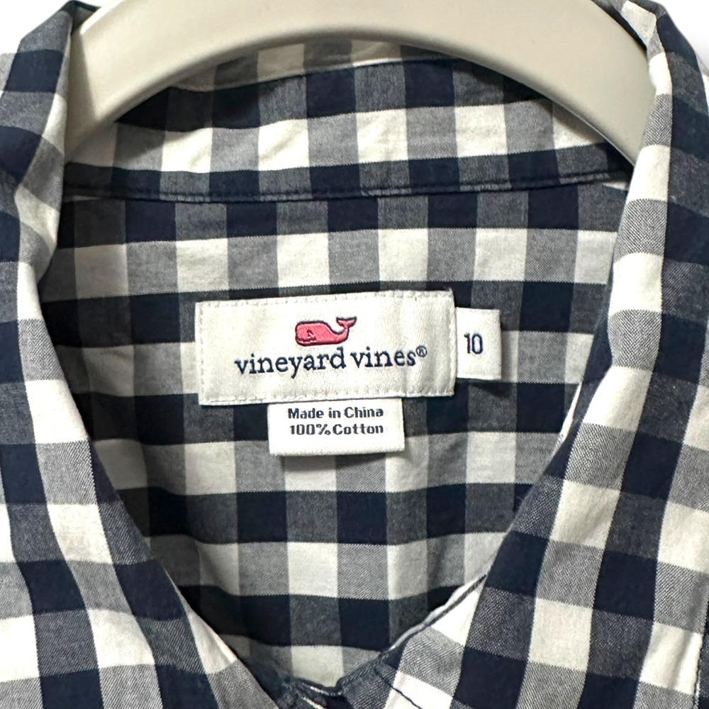 Vineyard Vines Navy Blue White Gingham Cotton Button Down Shirt Womens 10 Preppy - Picture 3 of 7